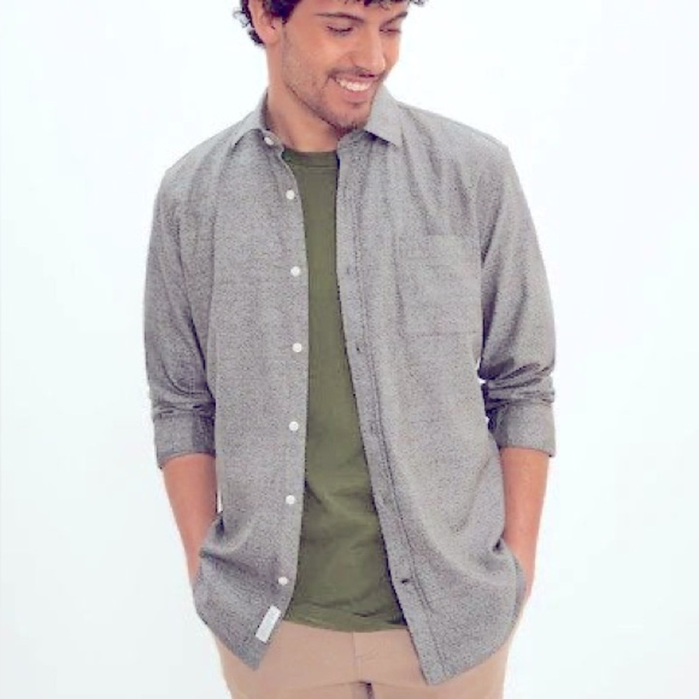 Frank & Oak "Riley" Button Up Long Sleeve Light Marled Heather Grey Shirt, sz M